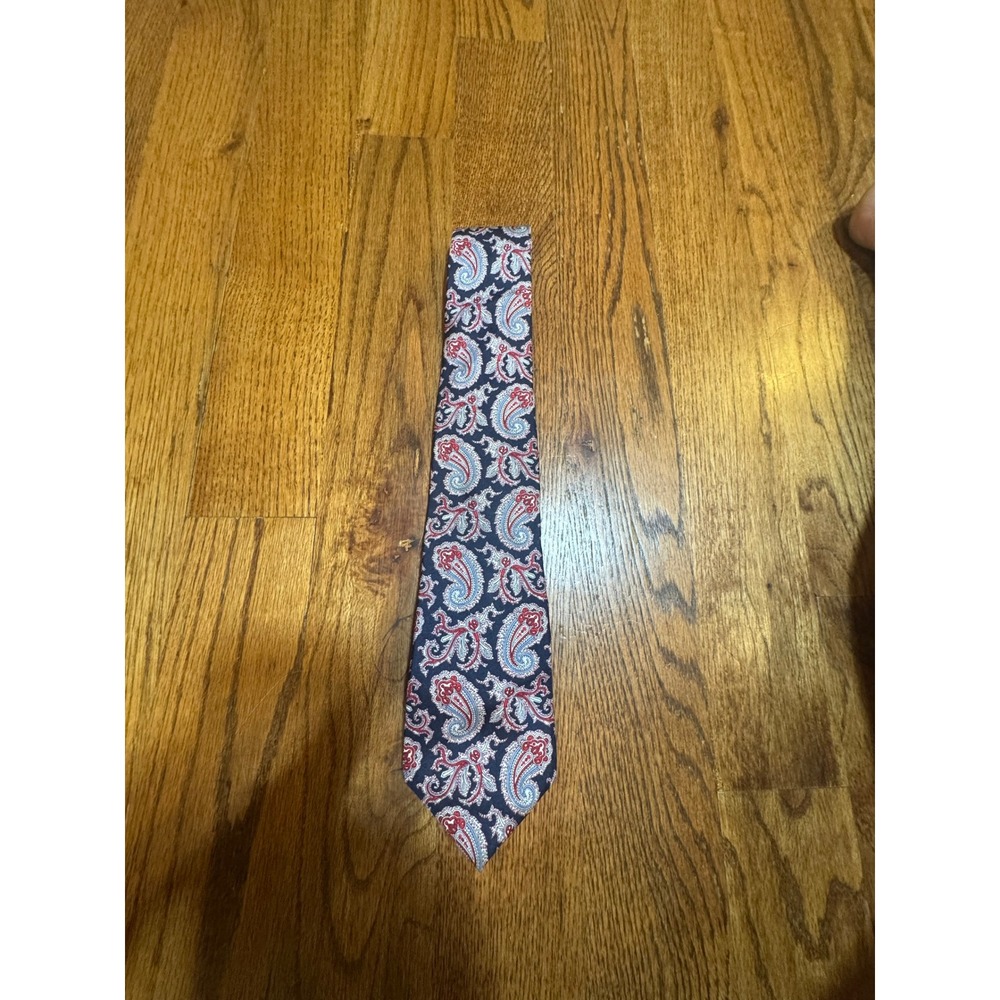 Christian Dior Monsieur Silk Tie Navy Blue Red Paisley Geometric Made in USA